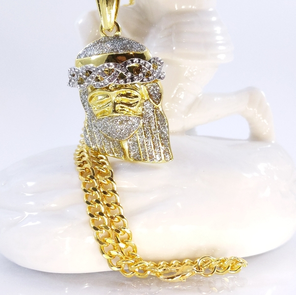 24" x 5mm Cuban Chain + Holy Man Pendant - Picture 3 of 8